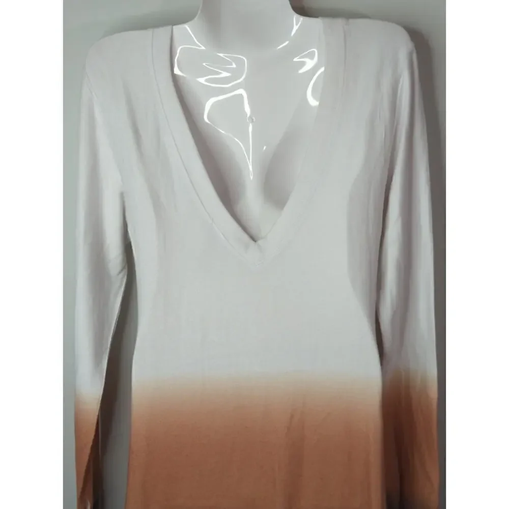 Go‎ Couture White Rust & Gray Dip Dye Ombre V-Back Mini Shift Dress Size M